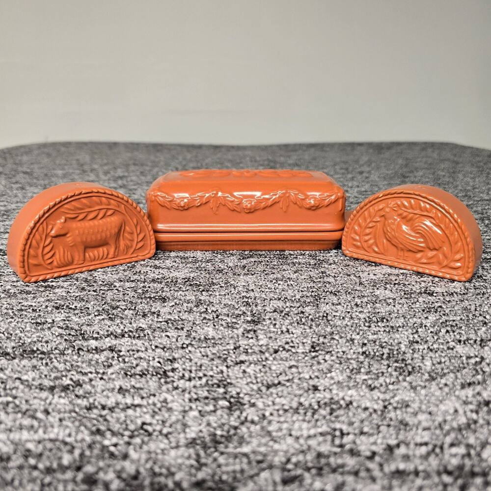 Vtg Avon Terracotta Kitchenware Collection Butter Dish Salt & Pepper Shaker Set